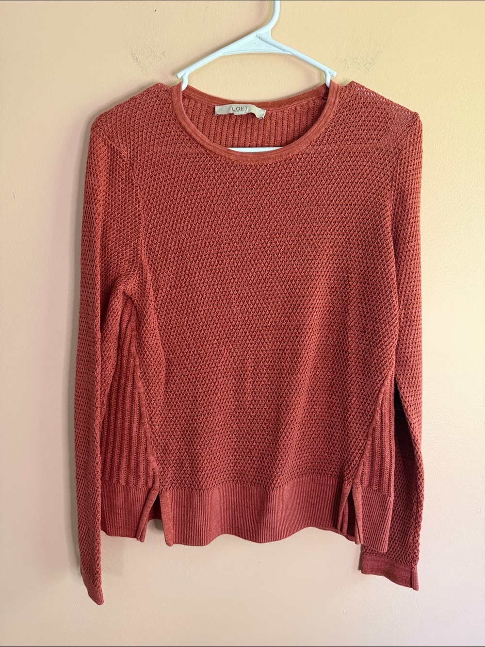 LOFT Rust Textured Crewneck Sweater